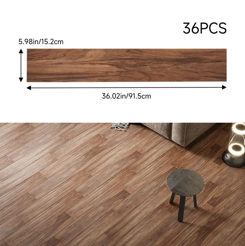 36PCS Self-Adhesive PVC Vinyl Wood Planks – Peel & Stick Waterproof Flooring