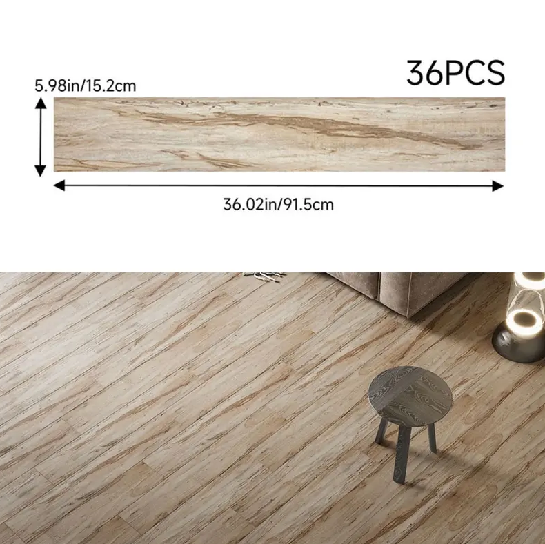 36PCS Self-Adhesive PVC Vinyl Wood Planks – Peel & Stick Waterproof Flooring