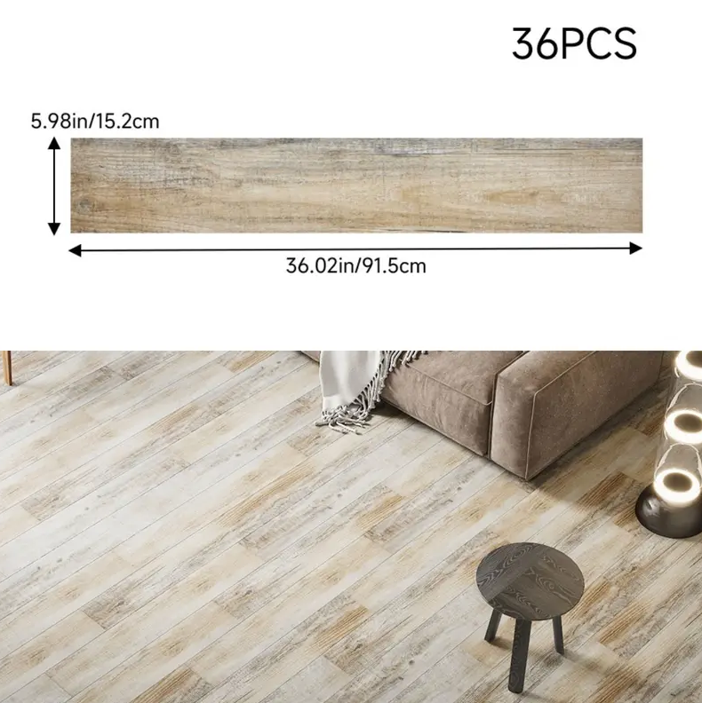 36PCS Self-Adhesive PVC Vinyl Wood Planks – Peel & Stick Waterproof Flooring