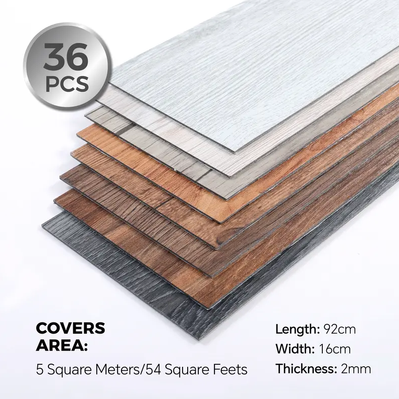 36PCS Self-Adhesive PVC Vinyl Wood Planks – Peel & Stick Waterproof Flooring