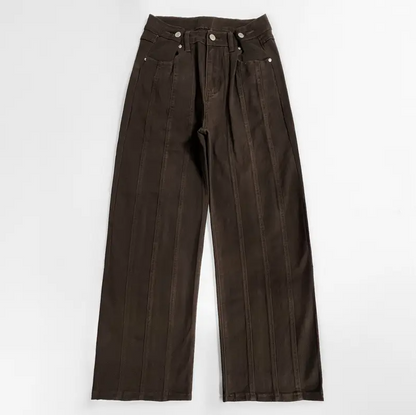 Women's Wide Leg Adjustable Button Jeans – Streetwear Baggy Denim with Vertical Line Detail